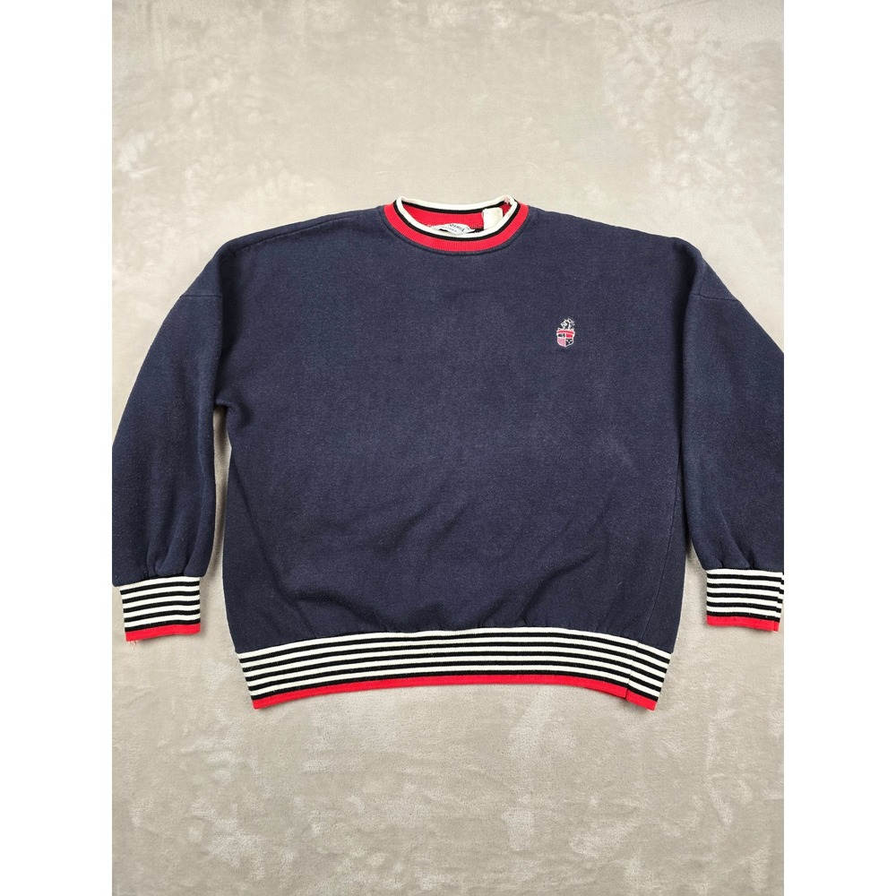 Vintage Da Vinci California Sweatshirt Women 1X Blue Striped Trim Crest *Read